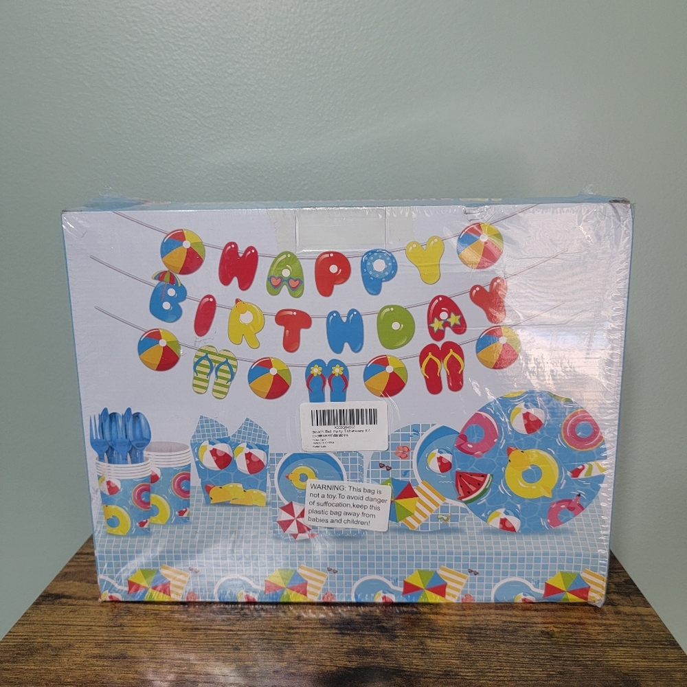 Pool Party Birthday Supplies Set 20 Guests Birthday Banner Table Cover Swim‎ - Picture 7 of 7